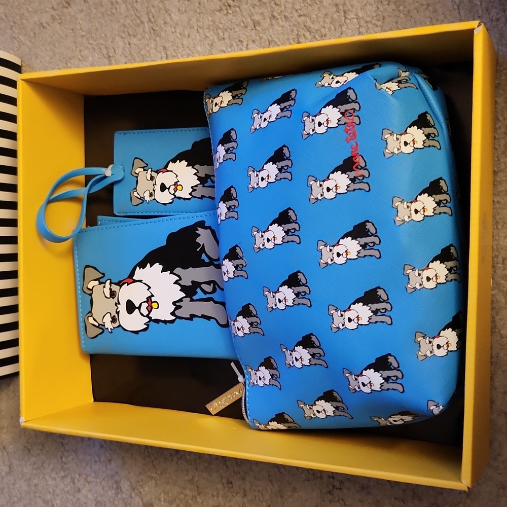 Marc Tetro Blue Schnauzer Dog SET Pouch Case Tag